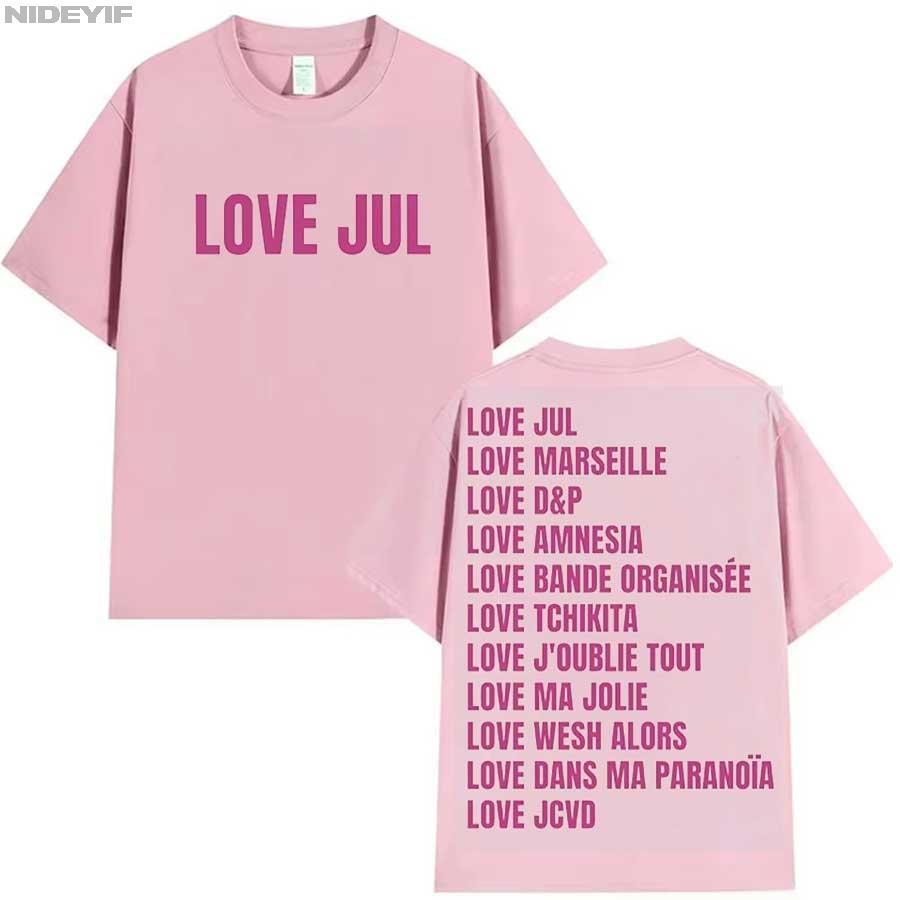 Frankreich Rapper Jul Tour 2026 T-Shirt für Unisex Damen HipHop Streetwear Oversized Tops 100% Baumwolle T-Shirt SCHWARZ JUL20