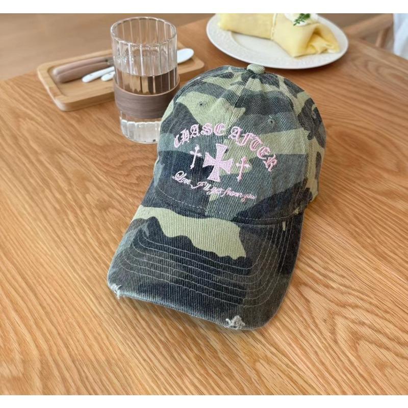 Koreanische Nische Retro Alte Bestickte Camouflage Baseballkappe Damen Street Fashion Marke Vielseitige Weiche Kappe Zeigt Kleines Gesicht M（56-58cm） black