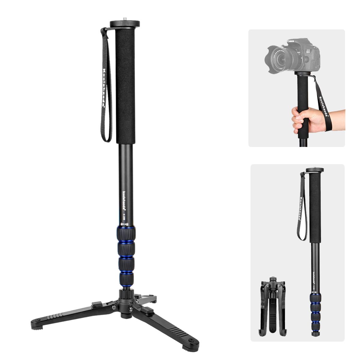 

Koolehaoda Lightweight 168cm Aluminum Monopod for Detachable Tripod Travel Compatible with DSLR Video 7kg Load Capacity Cameras, Self-Standing, чёрный