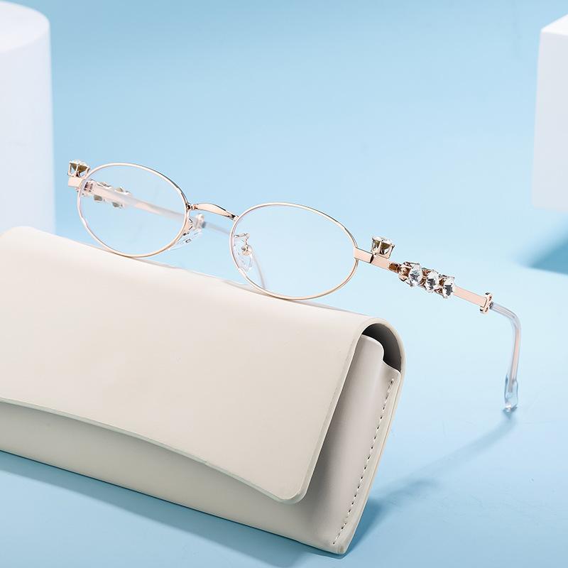 

Маленькие овальные очки для чтения со стразами для женщин, очки для пресбиопии с защитой от синего света, металлические оправы, прозрачные оптические очки 0