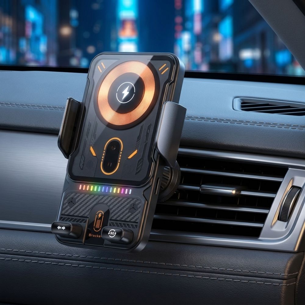 Black Car Phone Mount 15W Fast Charging Vent Clip Phone Mount Universal Car Phone Holder