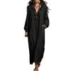 Effen Kleur Jurken Dames Ruches V-hals Lange Jurk, Losse Pasvorm Casual Midi Halslijn Mouwen Jurk voor Lente Herfst