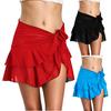 Women Solid Color Bandage Beach Bikini Cover Up Swim Skirt Ruffled Wrap Sarong