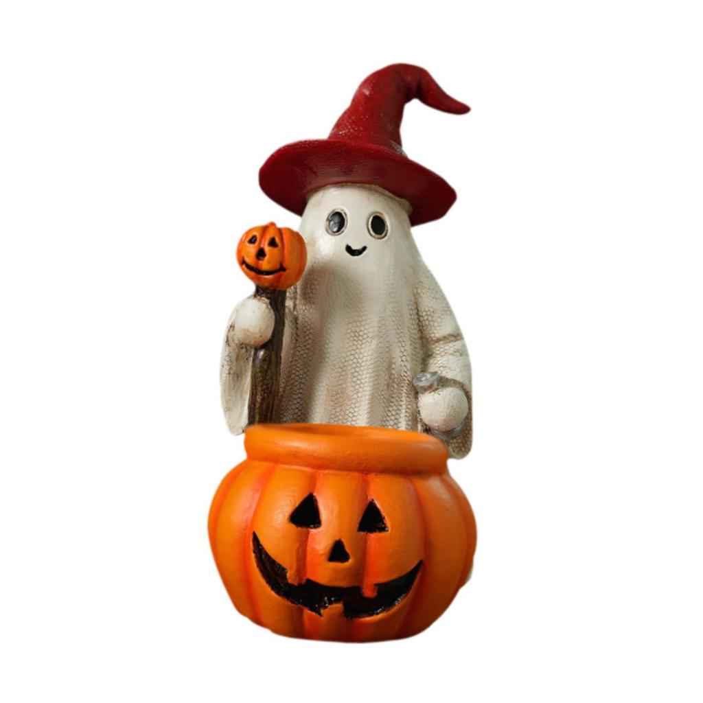 Halloween Ghost and Pumpkin Statue Lightweight Handmade Craft Cute