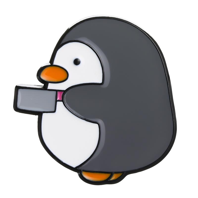 Cutie Killer Enamel Pins Chick Little Penguin Dagger Knife Brooches Lapel Badges Cartoon Fun Animal Jewelry Gift for Kids Friend
