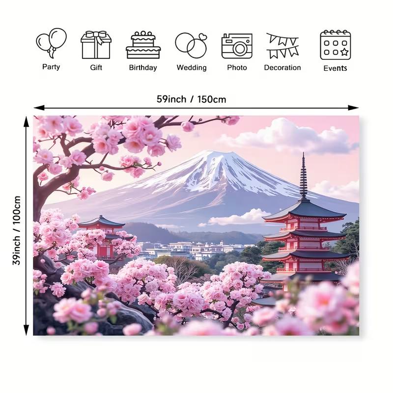 

2D Mount Fuji Sakura Scenery Backdrop Japanese Landscape Background 47.2x31.5inch/120*80cm
