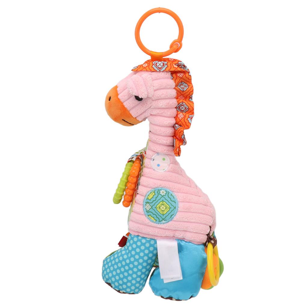 Infant Stroller Rattle Bell with Teether Mirror Cute Giraffe Plush Doll Baby Car Bell Toy for