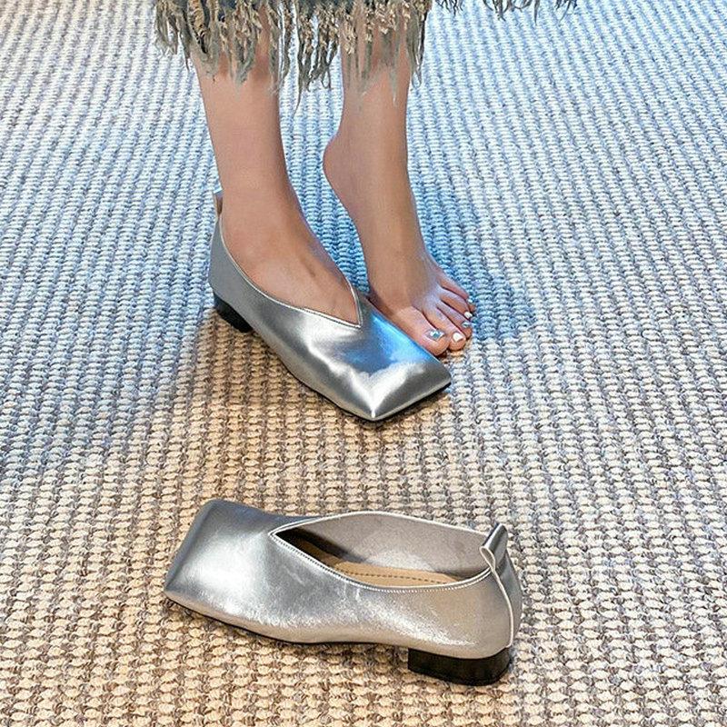 Square-Toed Single-Shoe Women'S 2025 New Soft Leather Flat Niche Designer Fashionable Women'S Shoes, Stylish And Unique
