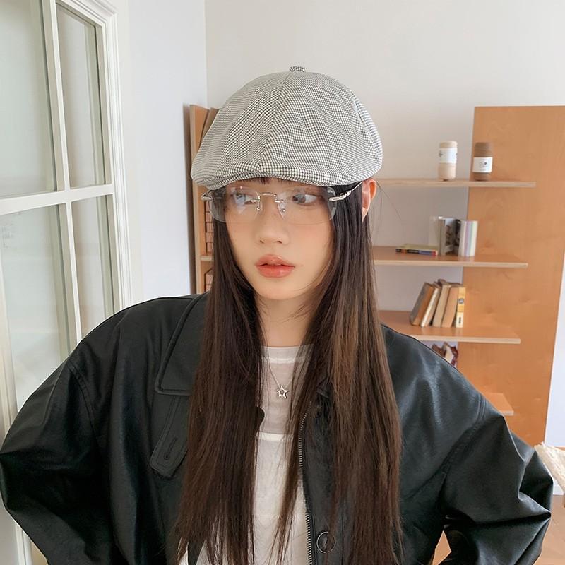 25 Early Autumn New Literary Plaid Lines Beret Women's Forward Hat Tide