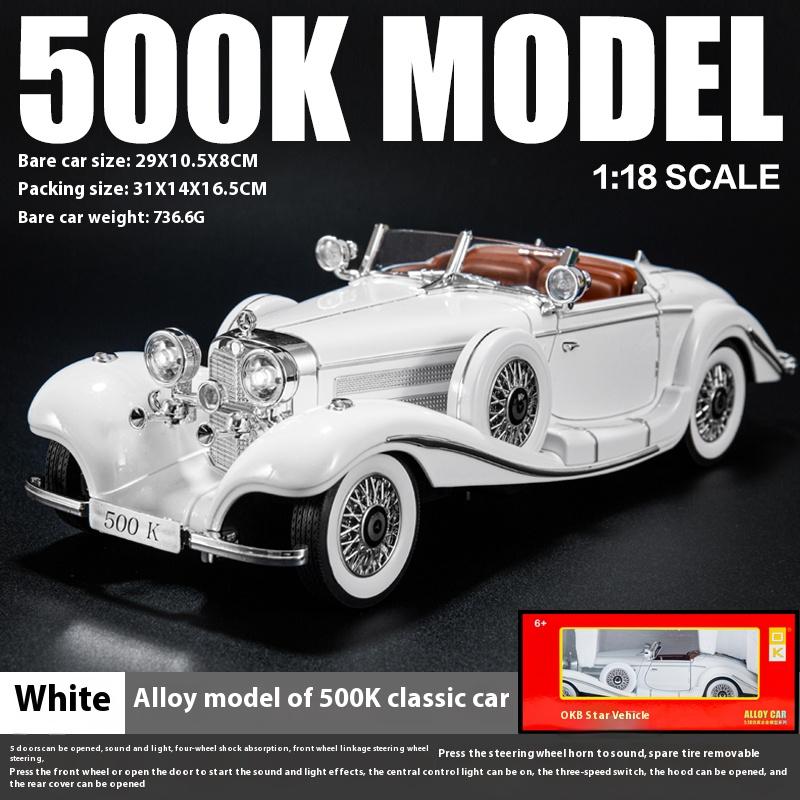 1/18 Benz Retro Car 500K Alloy Car Model, Simulated Sound and Light Vintage Car Children's Toys, Boys Gift Collection Ornaments