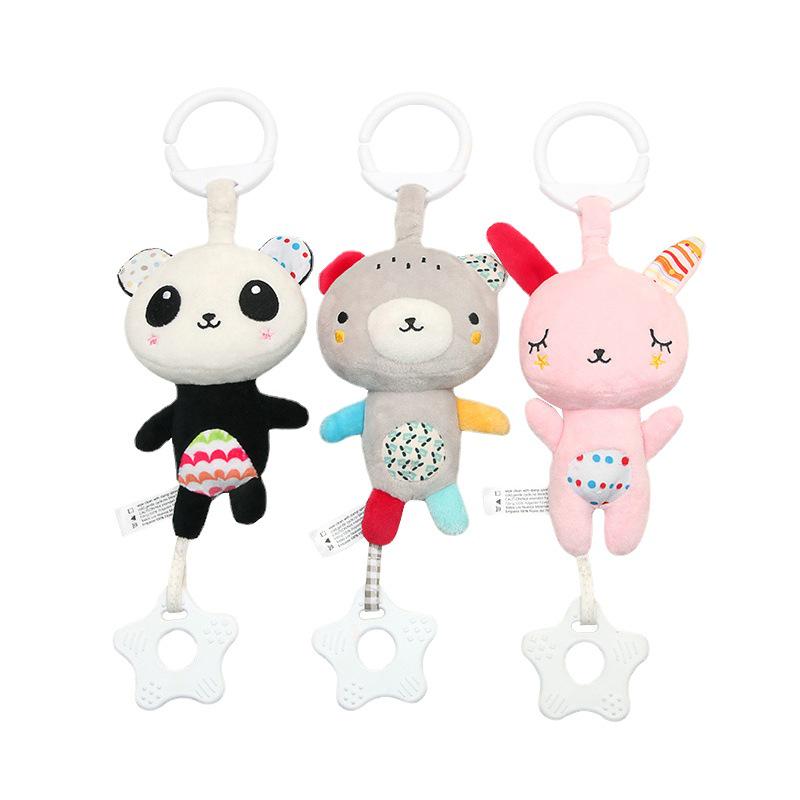 Baby Musical Plush Bear & Rabbit Teether Pendant - Multifunctional Educational Hanging Toy for Cribs & Car Seats