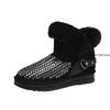 Fashion High Platform Shoes Winter Snow Boots Slip-on LazySeal Warm Real Mink Fur Shoes Women Luxury Crystal Hand Stitching Leather Boot