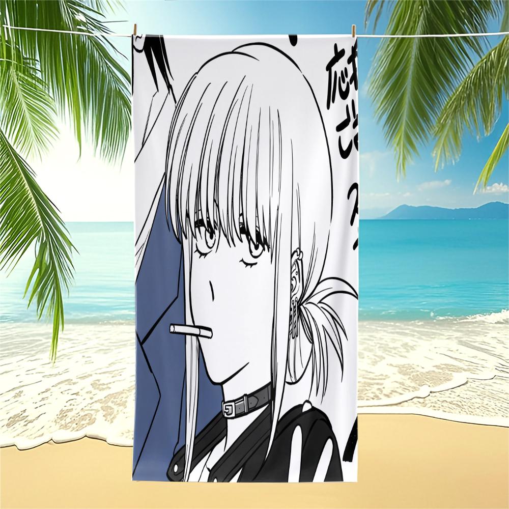 Tone Smoking Makima Anime Print Beach Towel Pool Towel Camping Towel Bath Towel Blanket for travel