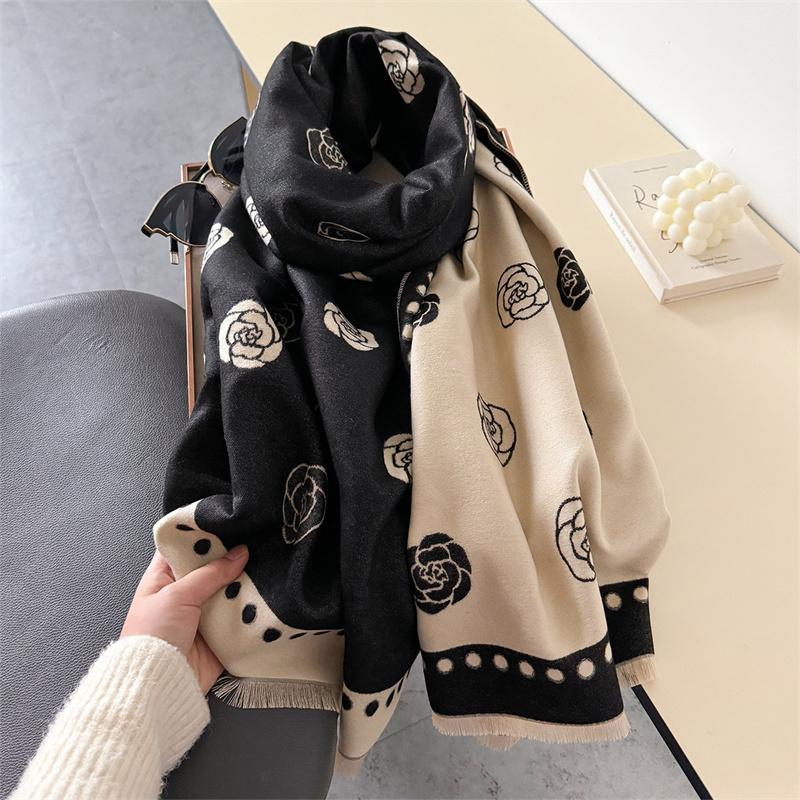 Luxury Women Cashmere Winter Scarf Stripe Print Female Foulard Pashmina Large Double-sided Thick Warm Shawl Blanket Wraps