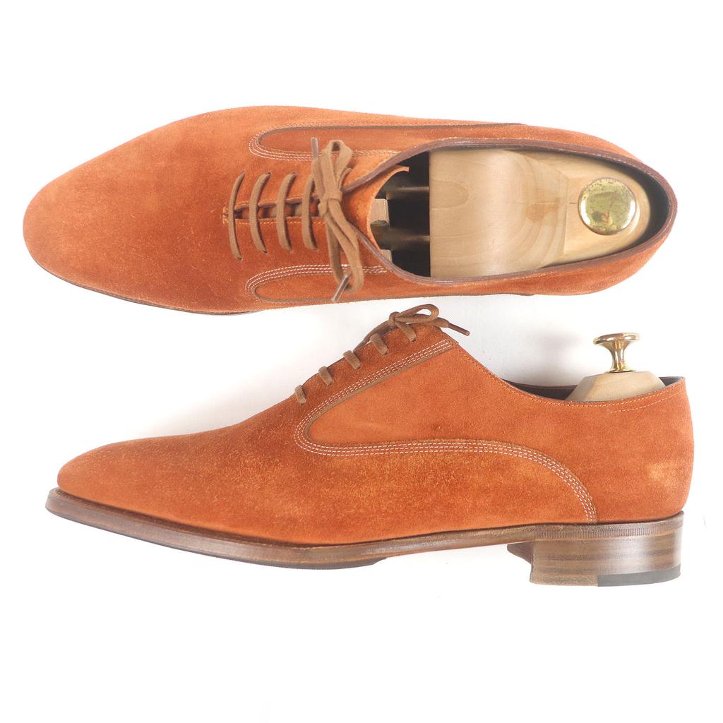 Great John Lobb Aston Martin Dress Shoes Plain Toe 7000 Last Terracotta Suede Leather Used