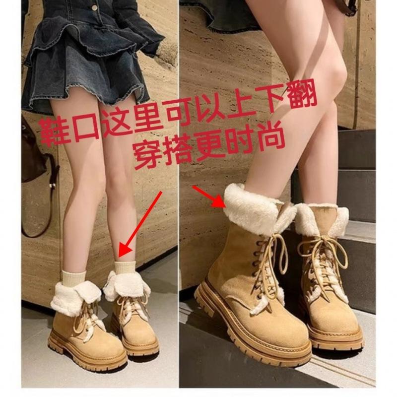 Non-slip thick-soled snow boots women's medium tube versatile 2024 new winter velvet thickened Martin boots cotton shoes warm tide