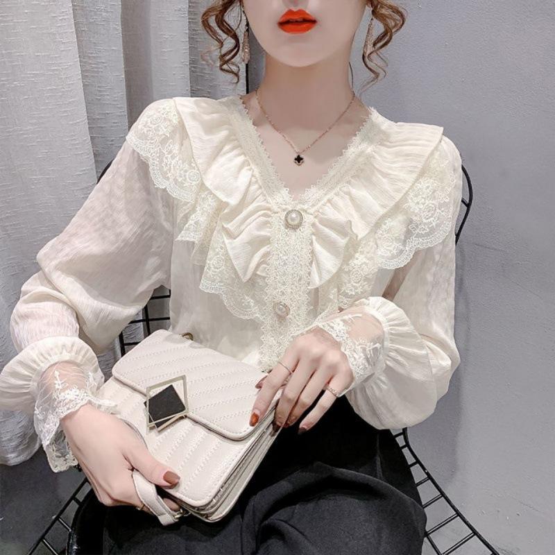 2023 Women's Chiffon Lace Long-Sleeve Top - Spring Fashion Trend