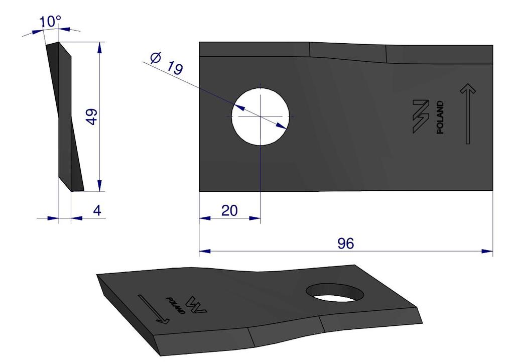 Knife, Mower Blade 96X48X4X19 Left Application 01466900 Krone WARYŃSKI (sold In 25)