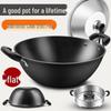 Heavy-Duty Double-Handled Cast Iron Wok for Induction Cookers - Large Flat-Bottomed Stir-Fry Pan.