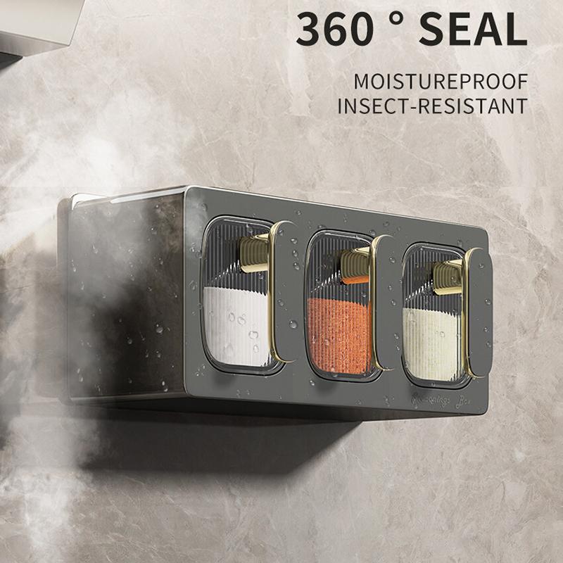 Kitchen Spice Rack Organizer Sugar Salt Shaker Seasoning Container Jar Kitchen Storage Spice Box 3-Grid Household Condiment Case