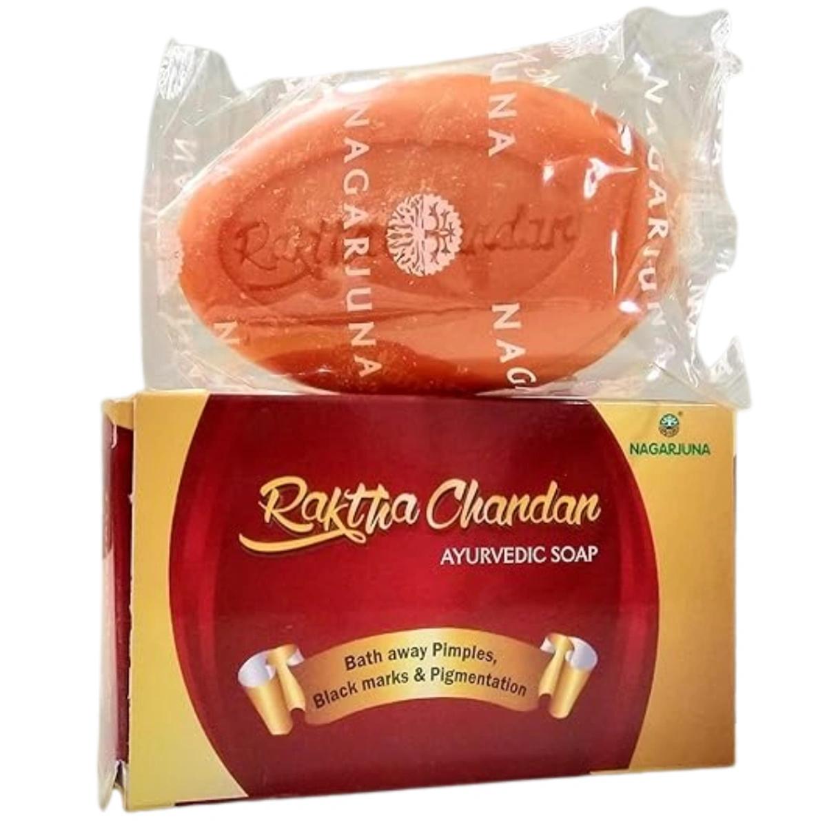Nagarjuna Raktha Chandan Ayurvedic Soap Natural Skin Cleansing Bath Bar For Daily Gentle Care 75 g X Pack Of 4