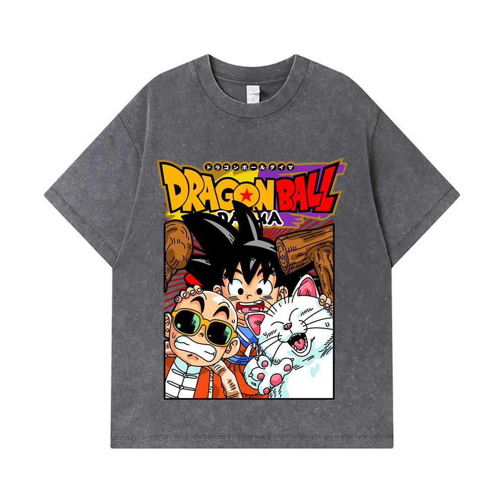275 GSM Washed T-shirts 100% Cotton Dragon Ball V39 Daima Goku Print Unisex Heavy Cotton T Shirt