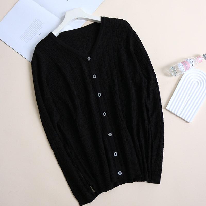 

Женский кардиган Tangge из ультратонкой шелковой шерсти с V-образным вырезом, свободной вязки - Теплый и удобный для осени/зимы XL чёрный