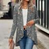 Cappotto da donna con paillettes, cardigan con cuciture aperte, orlo irregolare, maniche lunghe, tinta unita, giacca formale da lavoro, abbigliamento da ufficio e da viaggio