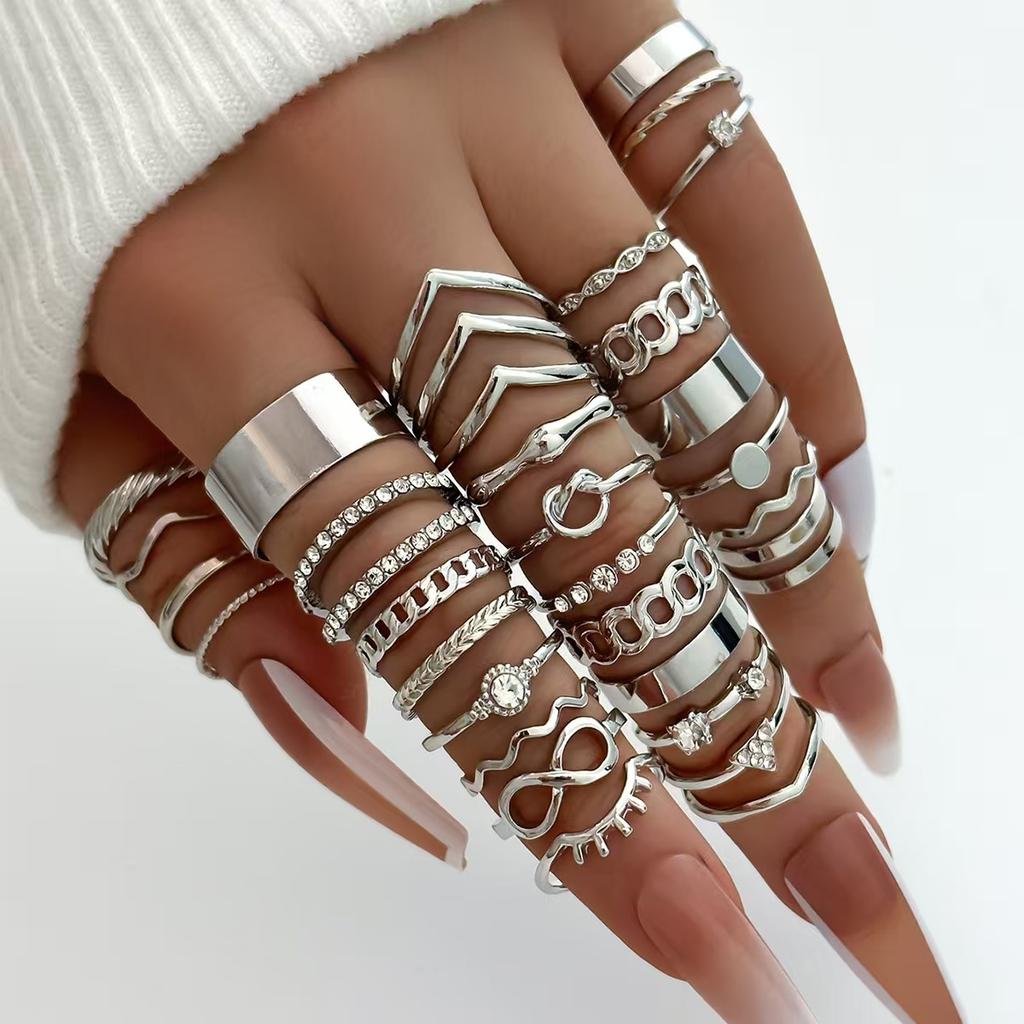 30pcs Elegant Stacking Rings Trendy Infinity / Chain / Knot Design Inlaid Rhinestone Golden Daily Outfits Party Accessories