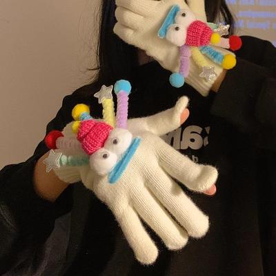 Knitted Wool Five Finger Gloves for Women In Winter Warm and Thickened, Fingerless Touch Screen Playing with Mobile Phone  Cycling and Cold Protection