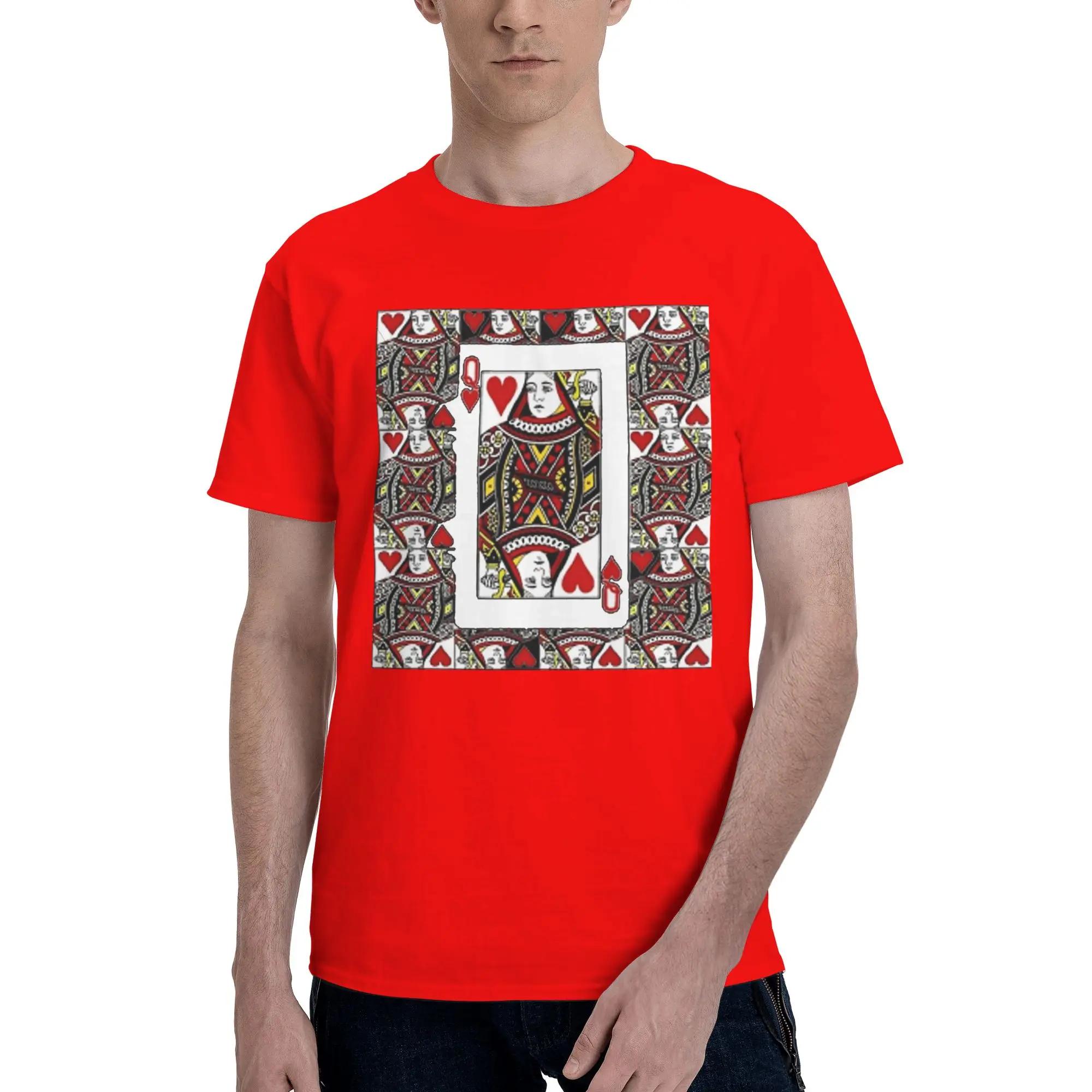 Casino Red Queen Of Hearts Pattern White Art Men TShirt Oversized T Shirts Mens Crew Neck Cotton Tees Short Summer Male S