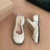 Pink Mary Jane Women's Thick Heel Summer New Bow Satin Bag Head Empty Sandals