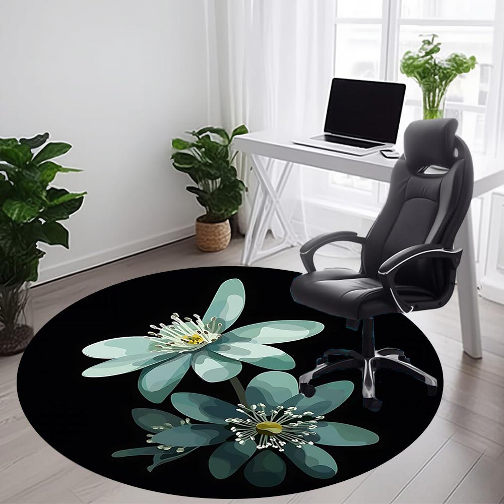 1PC Floral Bloom Office Round Area Rug, Mat Suitable For Office, Under Office Chairs Bedroom Living Room Home Decor, Room Deco