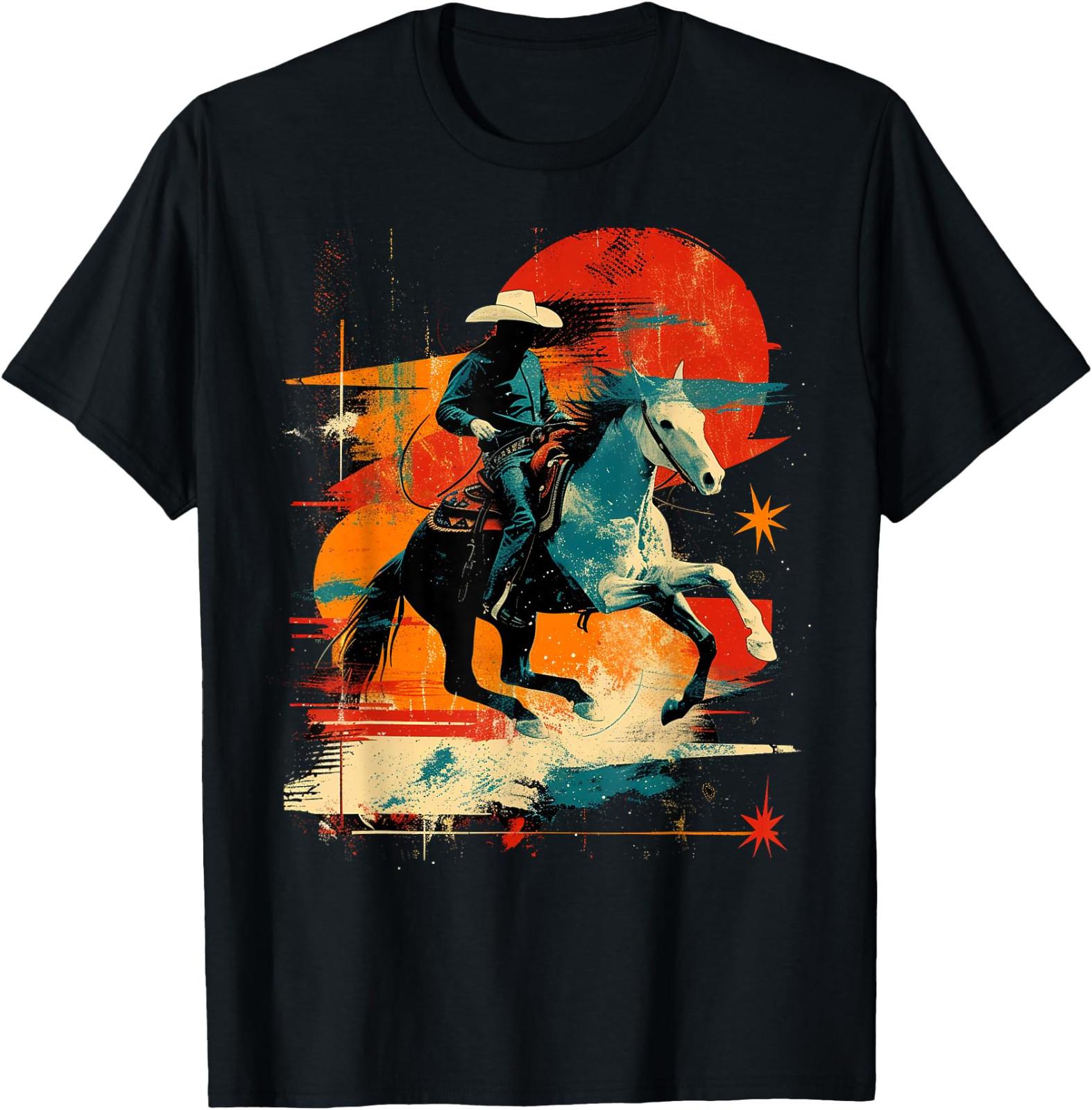 Artsy Rodeo Athlete on Abstract Art Rodeo T-Shirt Wild West Rodeo Gear L