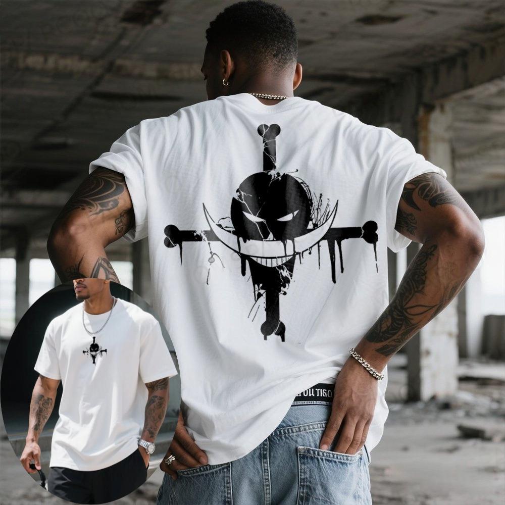 One Piece Summer Men's T-shirt Anime Edward Newgate Autumn Boys Children's Short-sleeved Punk Casual Trendy Parent-child Outfit