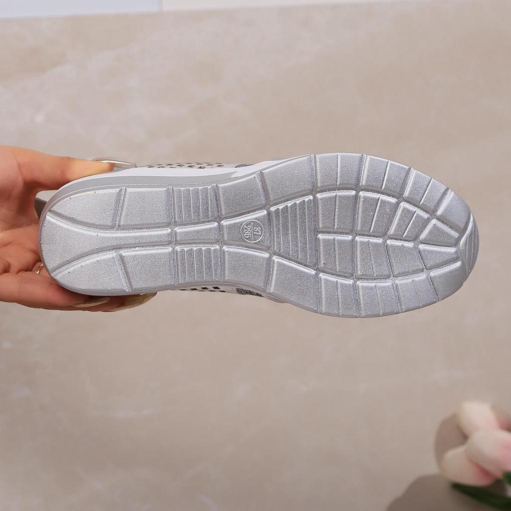 Zapatillas de Plataforma con Tacón de Cuña para Mujer Talla Grande Transpirables Lentejuelas Punta Redonda con Cordones Primavera y Otoño Zapatillas Casuales