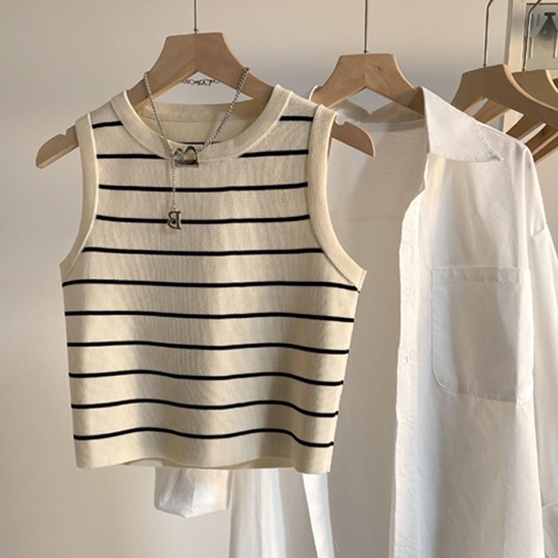 Women's Striped Knit Camisole Tank Top, Sleeveless Summer Shrug, Slimming Short Base Layer, Outerwear