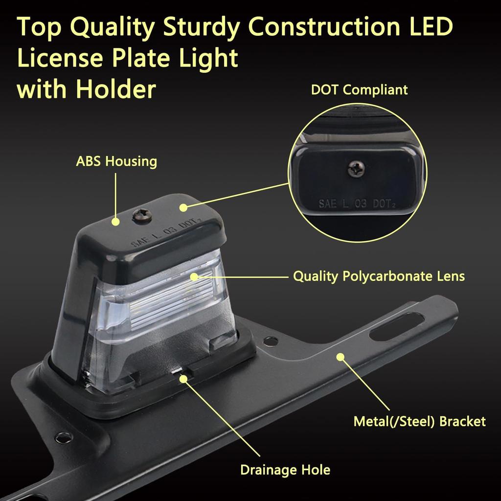 LED License Plate Light With License Plate Holder Bracket Mount Steel Metal Trailer License Plate Bracket ABS Housing PC Lens For Boat Trailer Truck