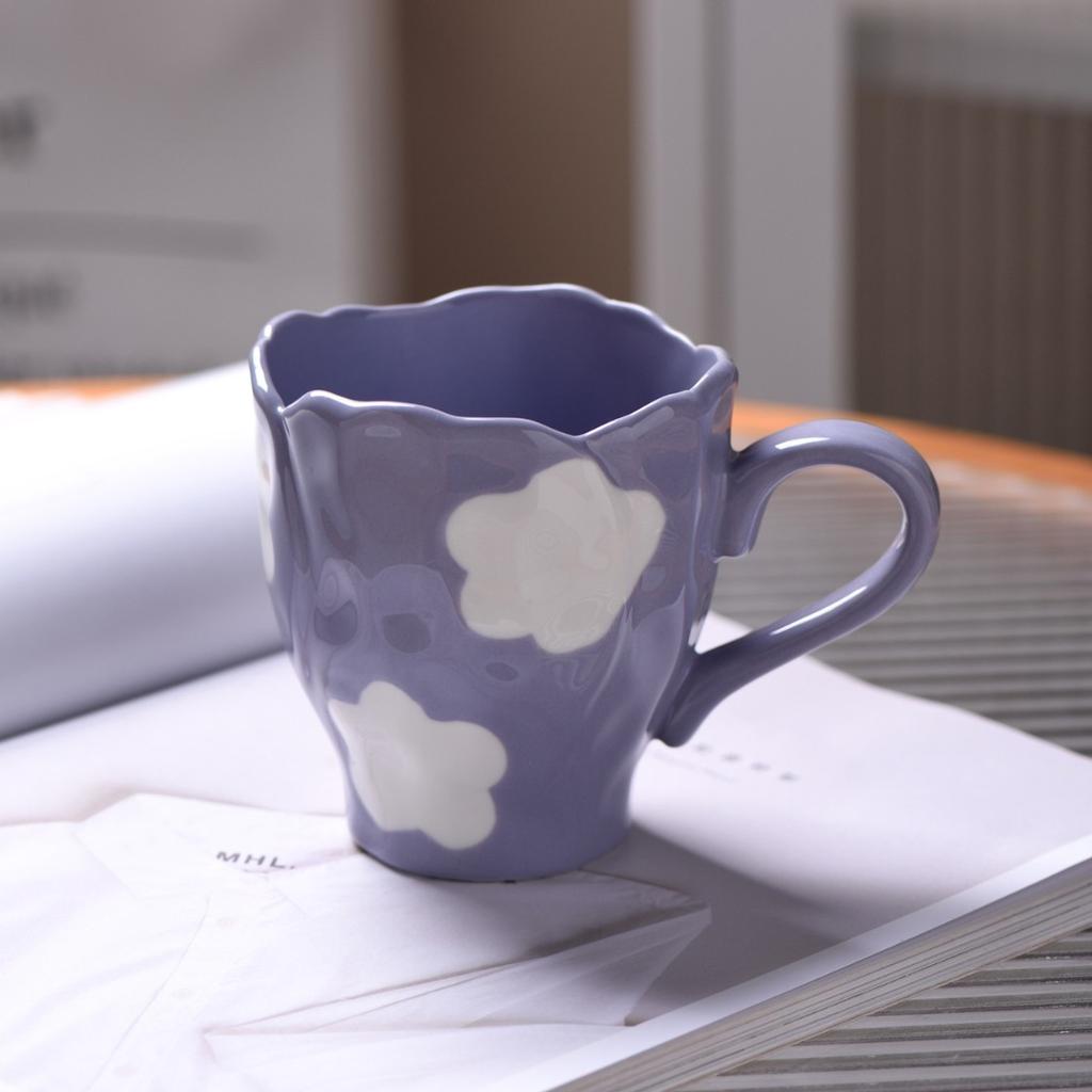 Cartoon Clouds Ceramic Cup Coffee Mug Children's Breakfast Hand-painted Irregular Flowers Mugs Coffee Cups Afternoon Tea Cup