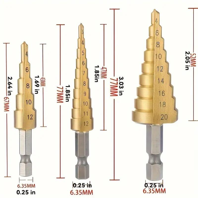 

3-Piece pagoda drill, high hardness electric drill, punching drill, reaming tower type stepped hole opener золотой