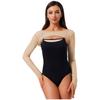 Womens Sparkle Rhinestone Mesh Long Sleeve Dance Crop Top Finger Loop Pullover Shrug Shoulder Cover