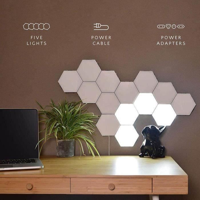 5pcs Applique Murale LED Lampe sensible au toucher Veilleuse Magnétique Décoration déclairage intérieur Veilleuse Hexagonale