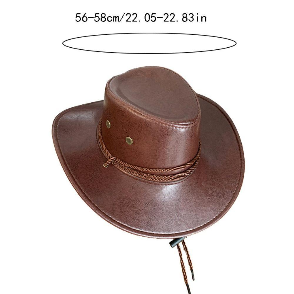 Gentleman Ethnic Style Western Cowboy Hat Wide Brim Polyester Knight Hat Roll Brim Black/brown Cowgirl Jazz Hat Sun Protection