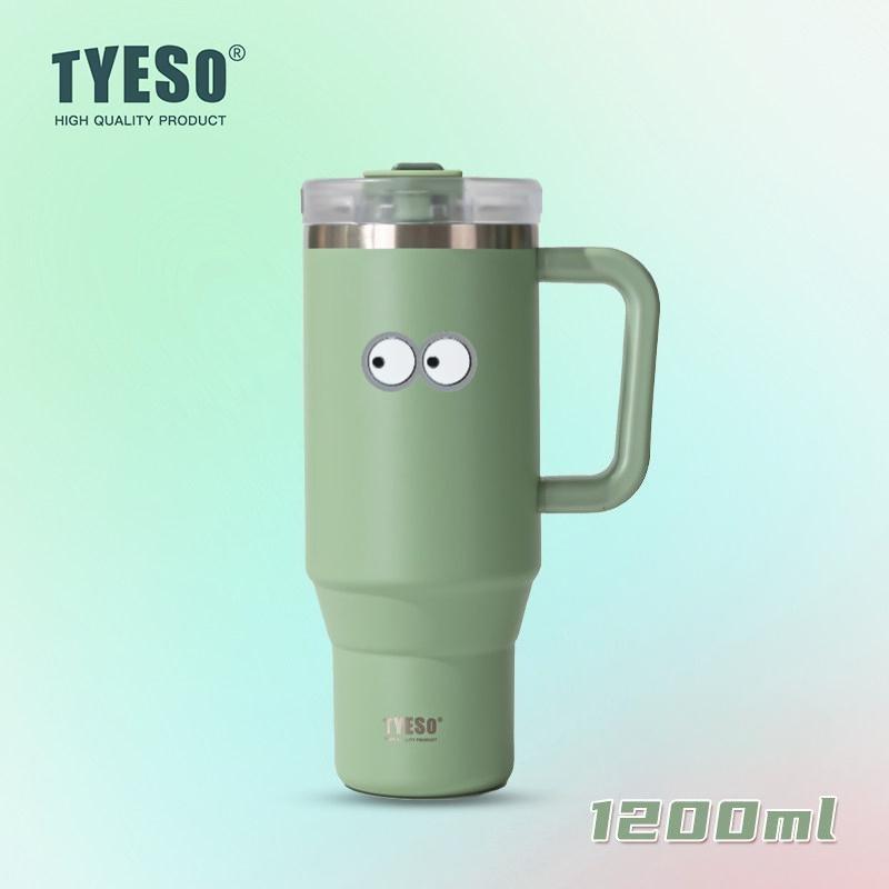 1200ml Tyeso Vacuum With Handle Bottle Stainless Steel Car Mug Straw Thermal Iced Travel Cup Tumbler Hot Cold Water Cup with Eye Sticker