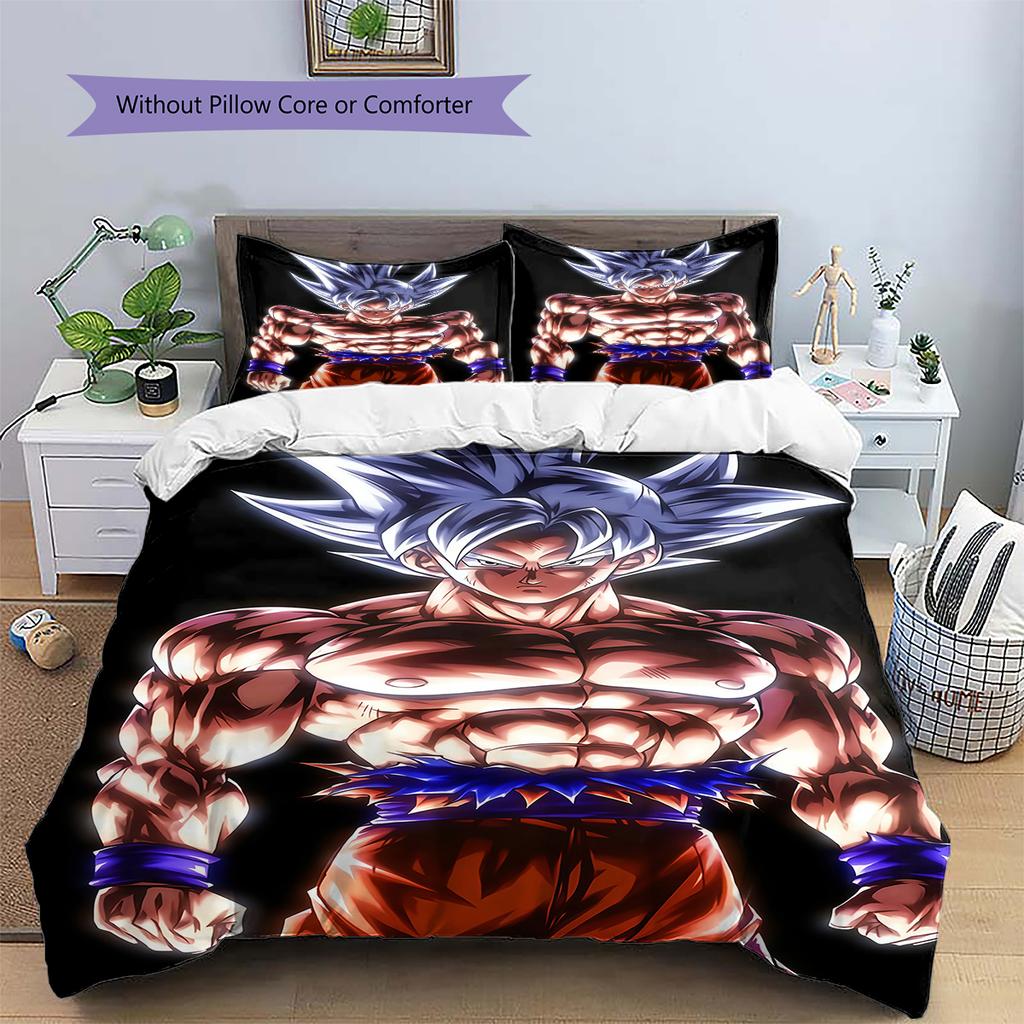 Son Goku Pattern Bedding,Quilt Set Quilt Cover Pillowcase Home Birthday Gift (1 * Duvet Cover + 2 * Pillowcase, Without Core)