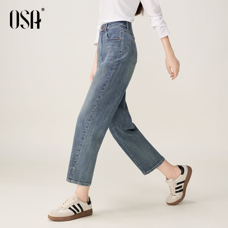 

Ousha Retro Banana Jeans Women 2024 Autumn New Loose Slimming Pear-Shaped Small Cropped Pants Denim Blue XL((60.00 kg-65.00 kg)