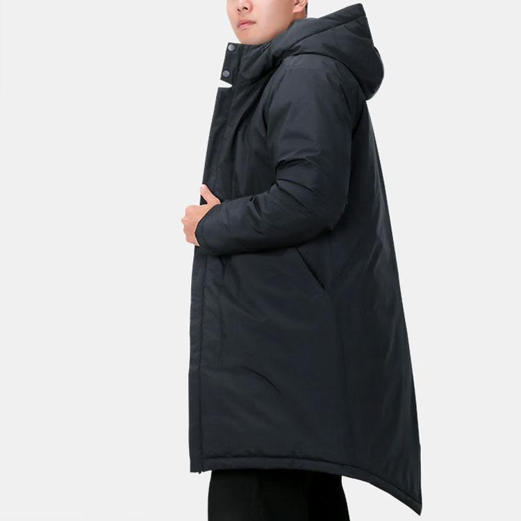Li Ning Solid Color Long Thick Windproof Warm Hooded Cotton Jacket Men Jackets Black AFMS013-1