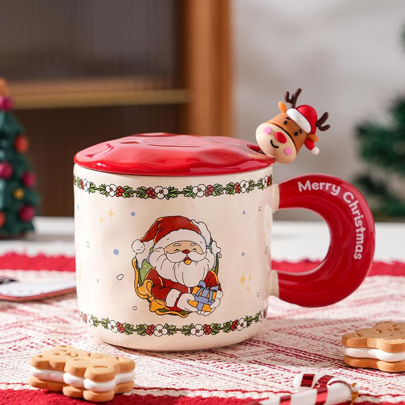 

Креативная Рождественская керамическая чашка с крышкой, милая домашняя чашка для воды для пары, подарок-сувенир высокой точности, кружка в стиле инс 400ml