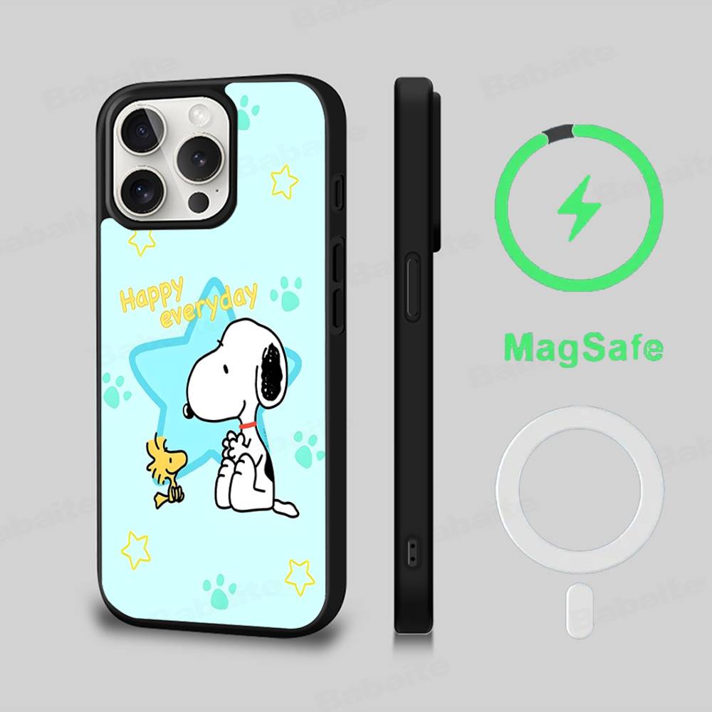 Cartoon Lovely S-Snoopies Phone Case Magnetic Case For iPhone 16 14 13 12 11 15 Pro Max Plus For Magsafe Wireless Charge Cover