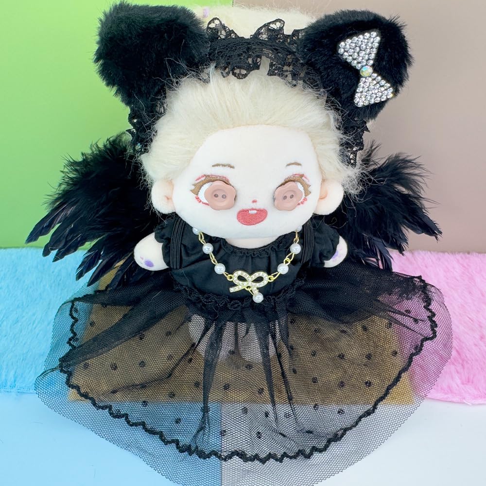 niannyyhouse Plush Clothes Set, Angel and Devil Design, for 15-17cm Plush Dolls, Includes Headwear, Wings, Shirt, Skirt, and Accessories, 5-Piece Set